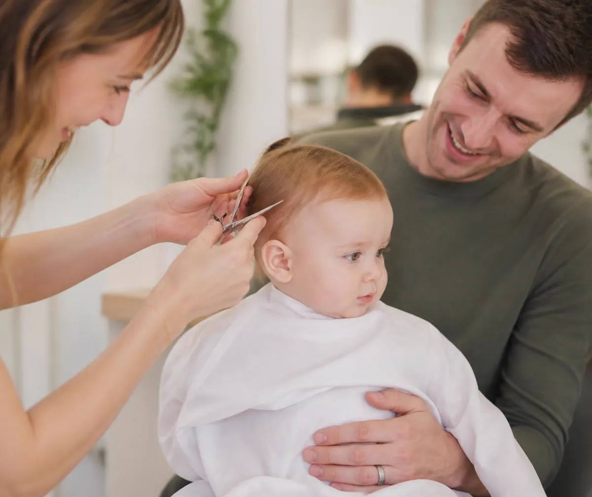 A baby's first haircut keepsake moment